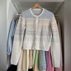 (SOLD) Pastel Ombre Knit Button-Front Cardigan - Cream & Light Blue